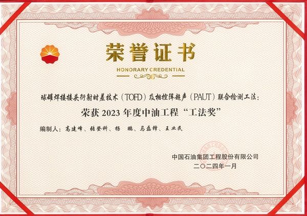喜 訊！公司榮獲中油工程2023年度工法獎(jiǎng)